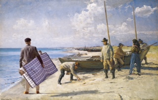 Fangsten deles (manipulert). 1885. Av Viggo Johansen, en av Skagenmalerne. Bildet tilhører Skagens Museum.